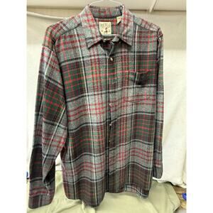 RedHead Men Button Up Shirt LT Red Green Gray Plaid Flannel Pockets Long Sleeve